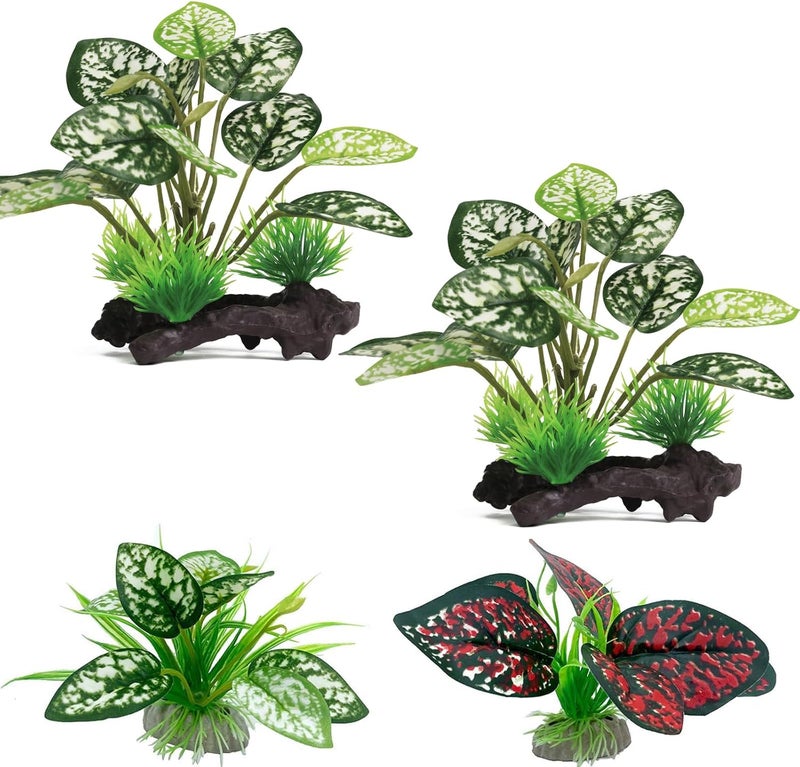 Moonorange Reptile Artificial Plants, Terrarium Plants Decorations Supplies, Aquarium Fish Tank Plant, Amphibian Habitat Hideout Tank Accessories(M Set-4pcs/B) - Image 1